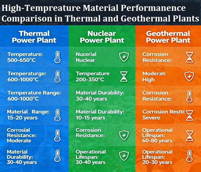 High-Temperature Material Performance Comparison in Thermal and Geothermal Plants