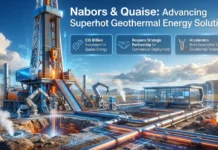 Nabors Industries Completes $35 Million Strategic Equity Investment in Quaise Energy to Advance Superhot Geothermal Drilling Geothermal drilling rig with pipelines and a modern control facility, illustrating a large-scale energy project site.